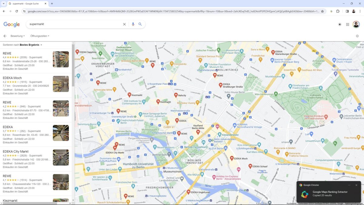Google Maps Ranking Extractor in action